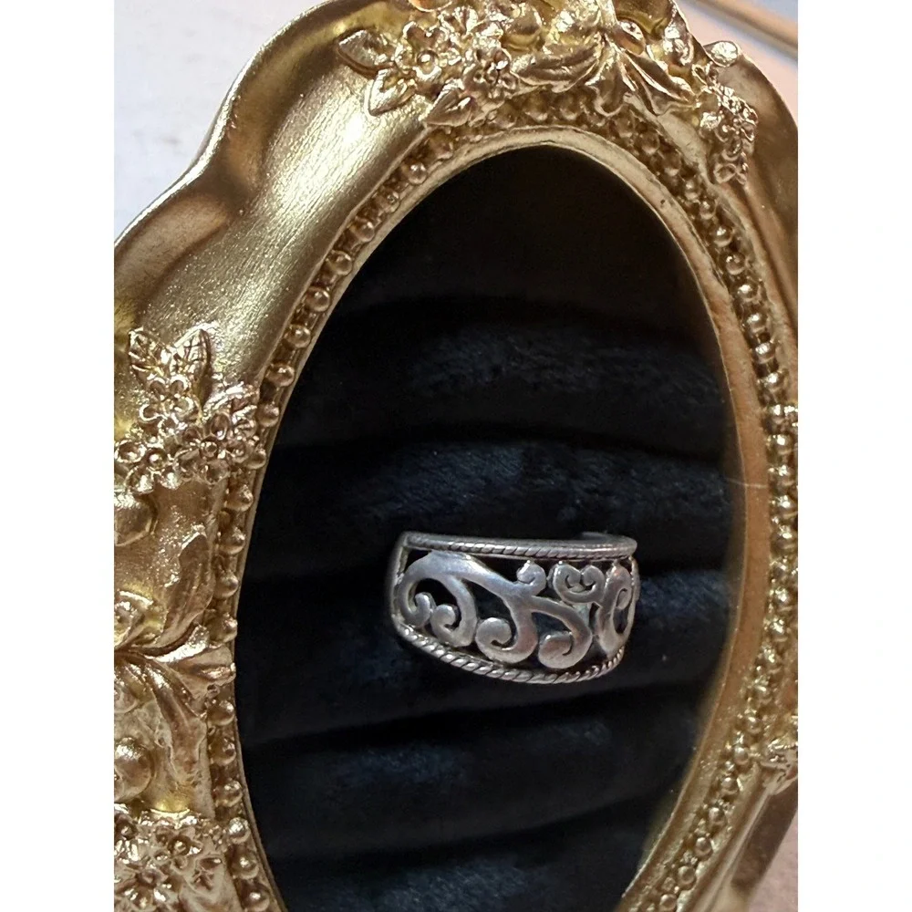 Vintage Filigree Silver Ring Womens 6.5‎ Scroll Openwork Rope 925 Art Nouveau